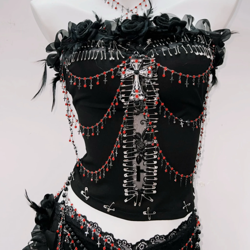 Beaded feather flower applique tube top  | Festival Outfits Women