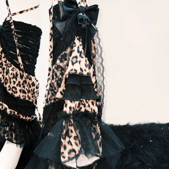 Leopard print self tie bowknot skull applique leg warmer  | Festival Outfits Women