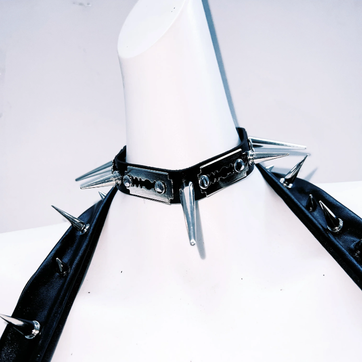 Halter hollow out rivet PU leather cut out top  | Festival Outfits Women