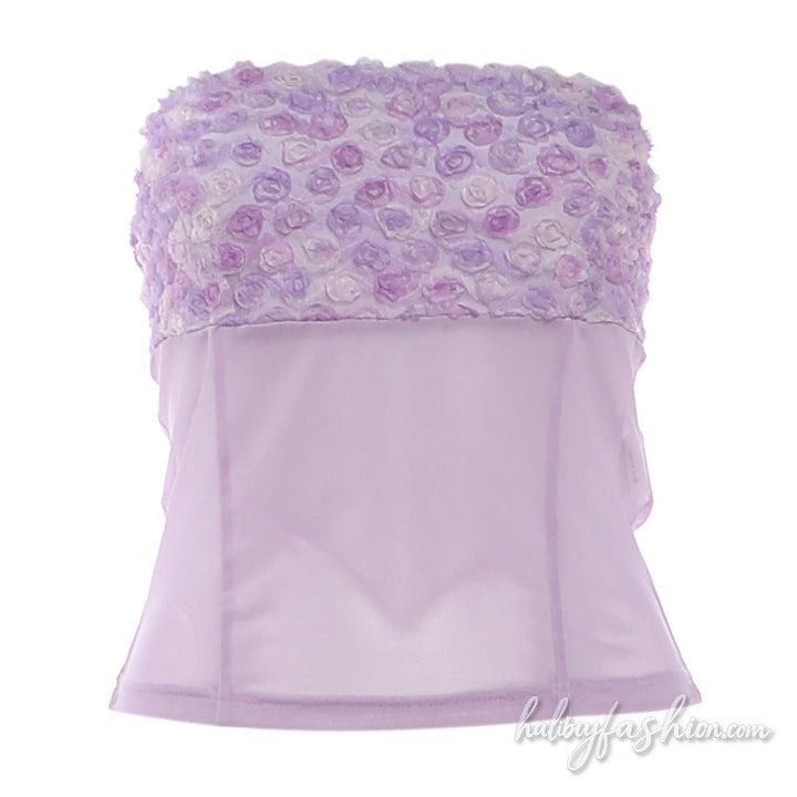 Mesh flower applique backless tube top