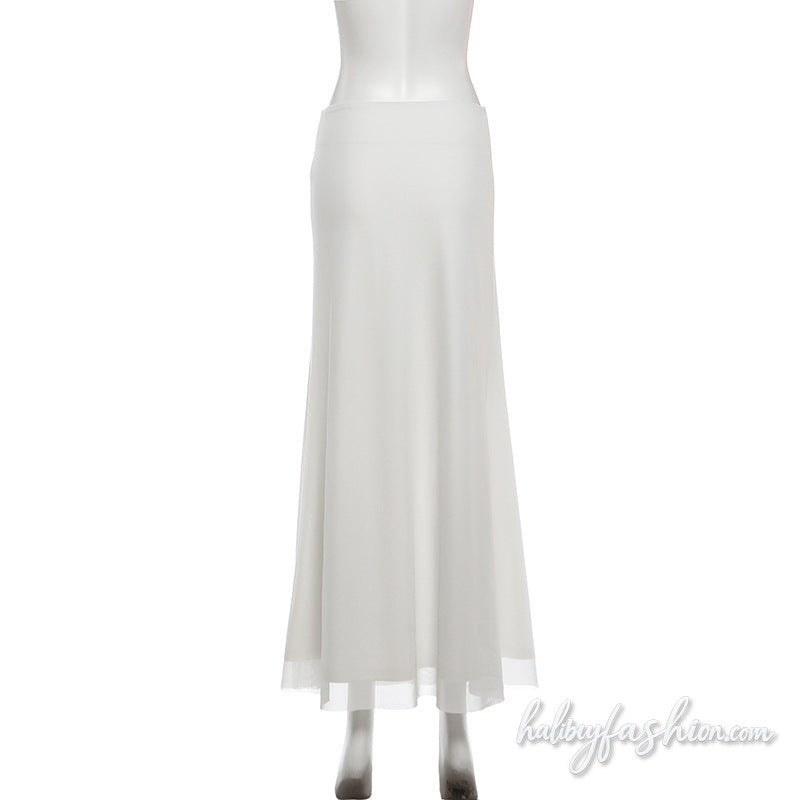 Mesh patchwork solid maxi skirt