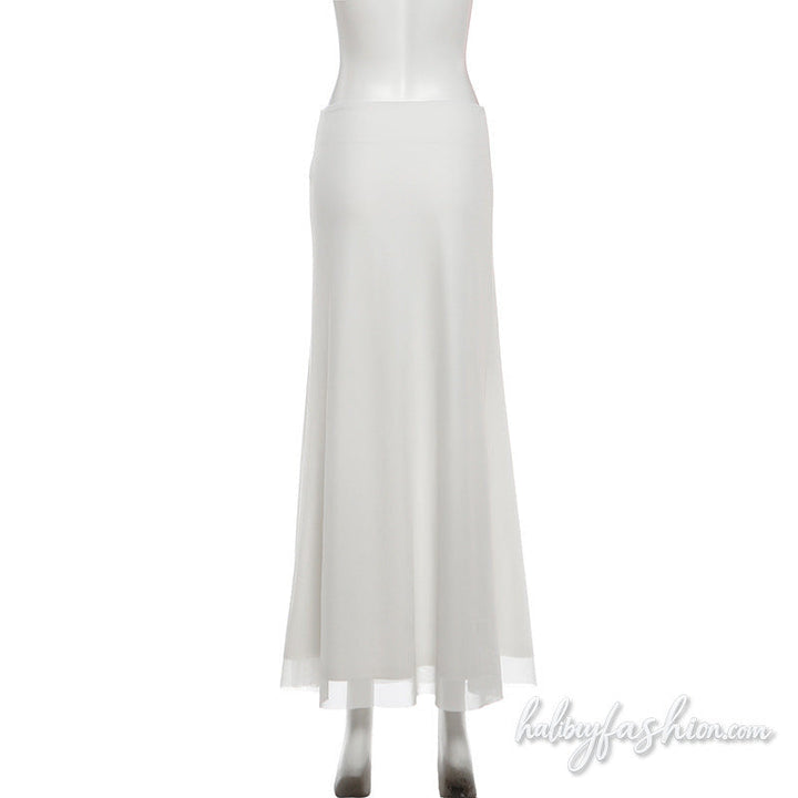 Mesh patchwork solid maxi skirt