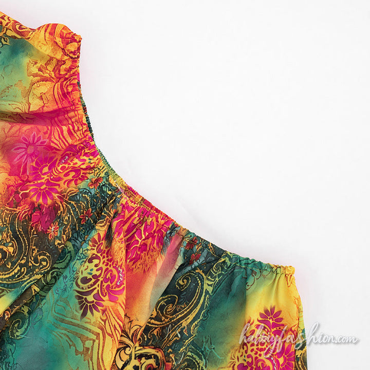 Halter self tie print ruffle backless pant set