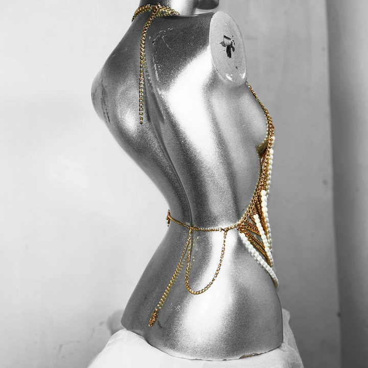 Metal chain beaded halter sun applique top  | Festival Outfits Women