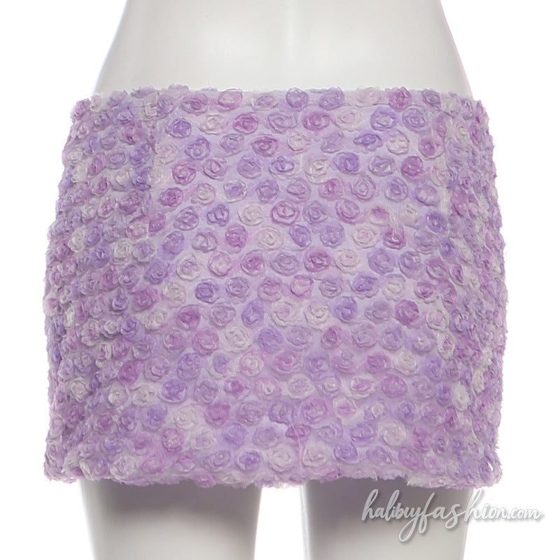 Mesh flower applique contrast mini skirt
