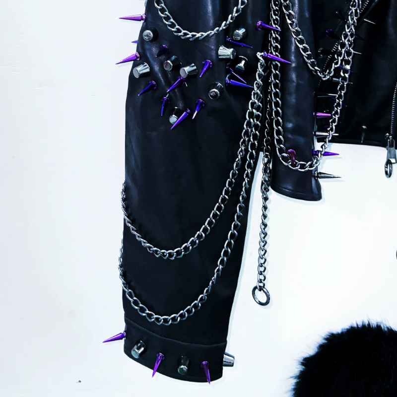 Long sleeve metal chain turnover collar zip-up o ring top  | Festival Outfits Women