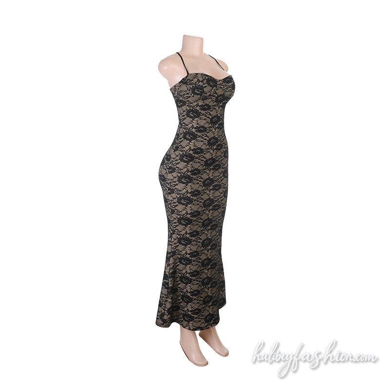 Cross back self tie lace backless cami maxi dress - Halibuy - 3