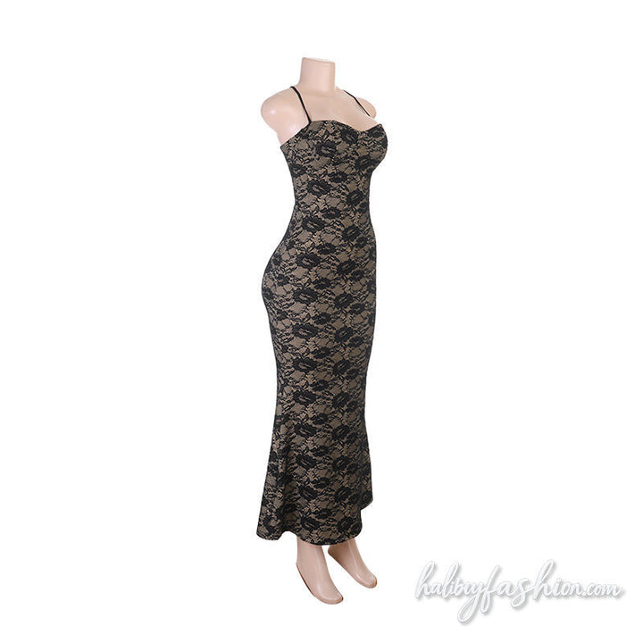 Cross back self tie lace backless cami maxi dress - Halibuy - 3