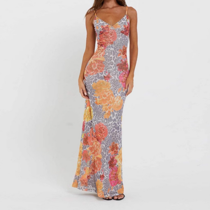 V neck flower print backless cami maxi dress  | Festival Outfits Women