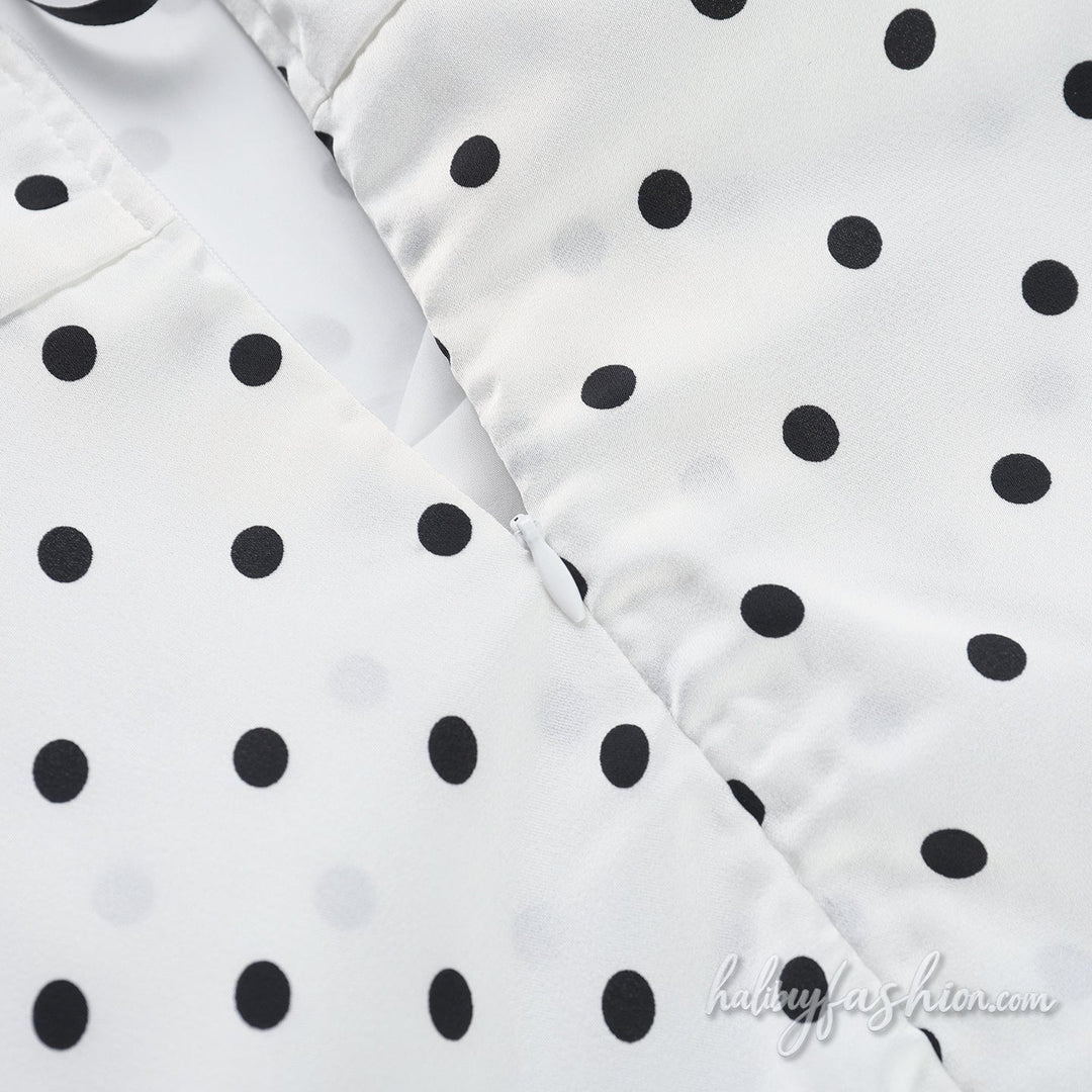 Polka dot self tie ruched zip-up backless maxi dress - Halibuy - 6