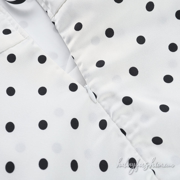 Polka dot self tie ruched zip-up backless maxi dress - Halibuy - 6