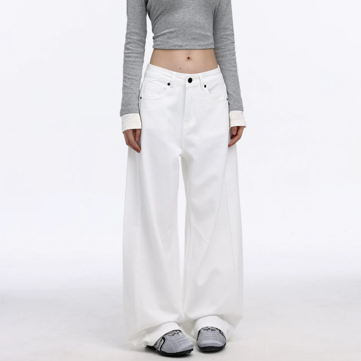 Pocket solid button low rise wide leg | Baggy Low Rise Jeans