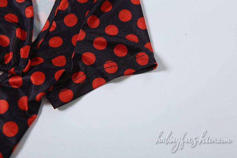 Polka dot short sleeve halter self tie pant set