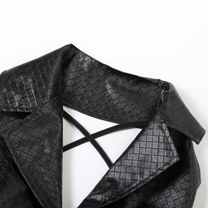 Self tie cross back PU leather low rise pant set  | Festival Outfits Women