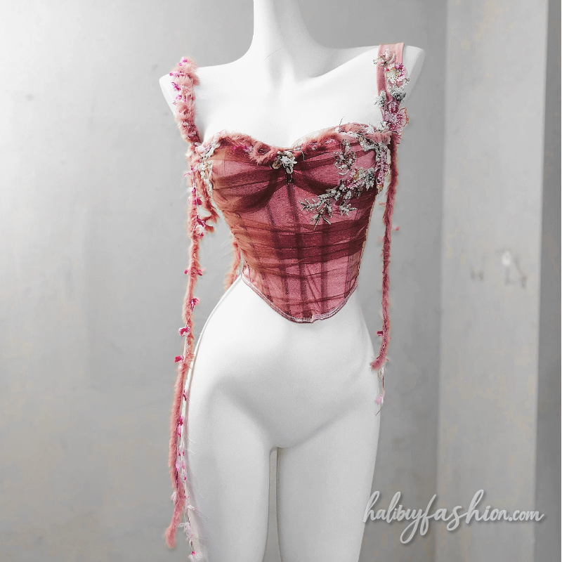Fluffy irregular corset backless cami top