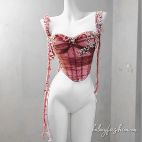 Fluffy irregular corset backless cami top