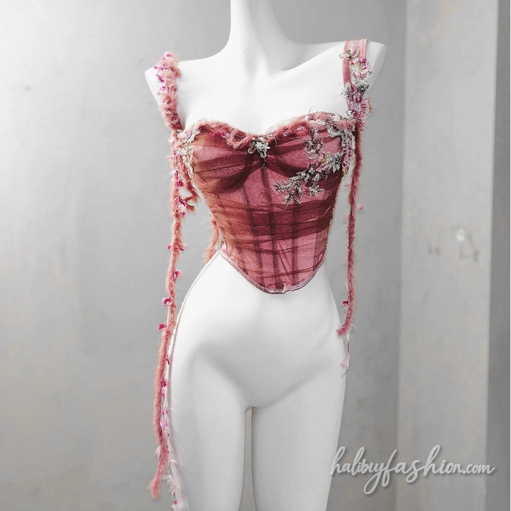 Fluffy irregular corset backless cami top