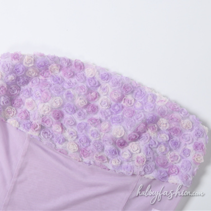 Mesh flower applique backless tube top