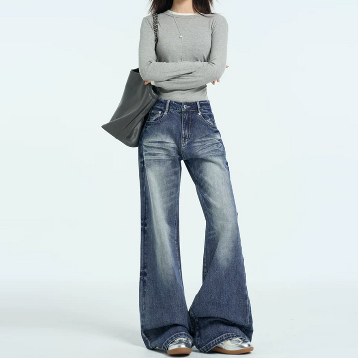 Button Gradient zip-up low rise jeans | Baggy Low Rise Jeans