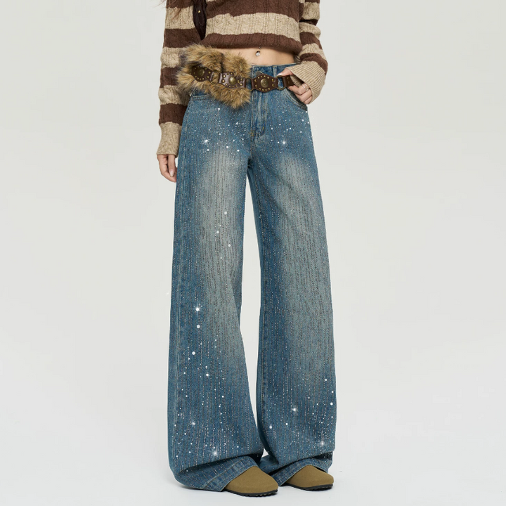Beaded button pocket low rise straight leg | Baggy Low Rise Jeans