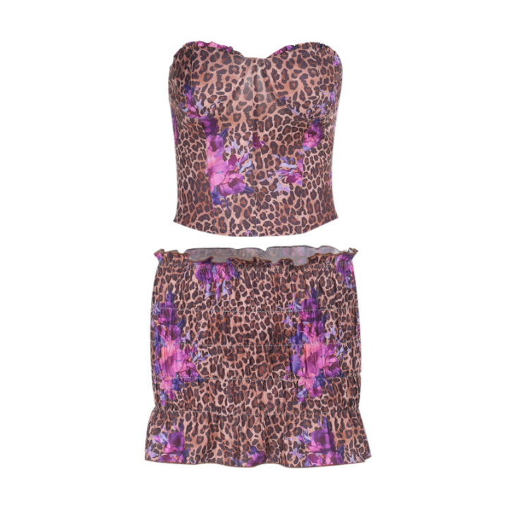 Leopard print ruched sweetheart neck tube mini skirt set-final-sale  | Festival Outfits Women  | Leopard Print Mini Dress