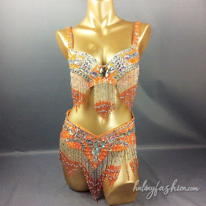 V neck beaded tassels crop mini skirt set