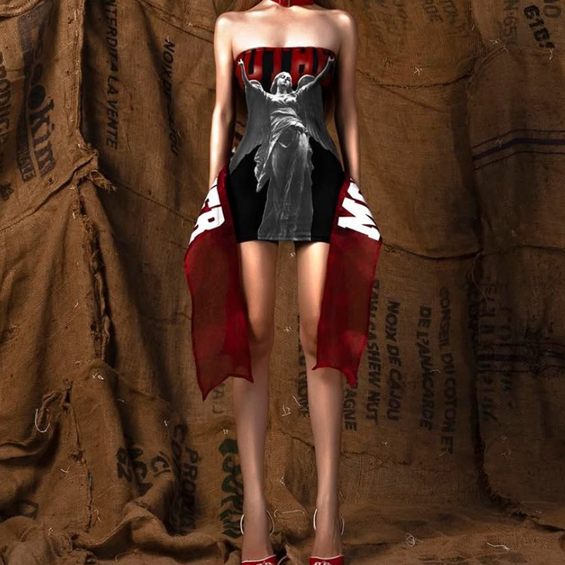 Letter print backless tube mini dress  | Festival Outfits Women