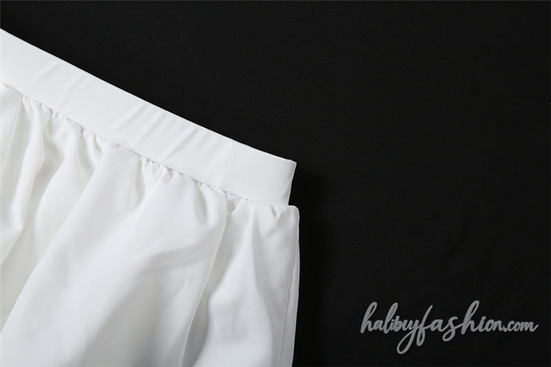 Ruched lace hem solid A line mini skirt