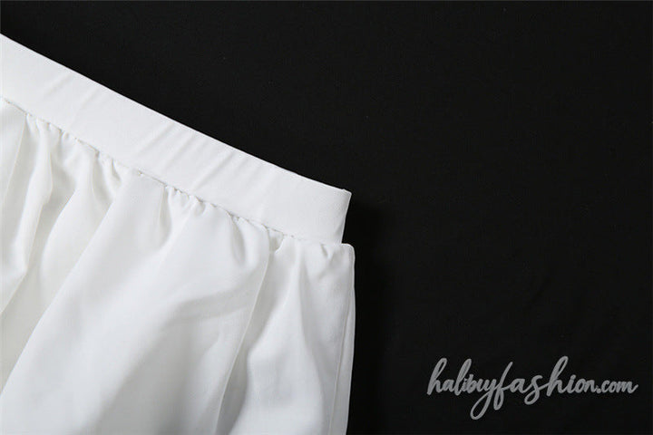 Ruched lace hem solid A line mini skirt