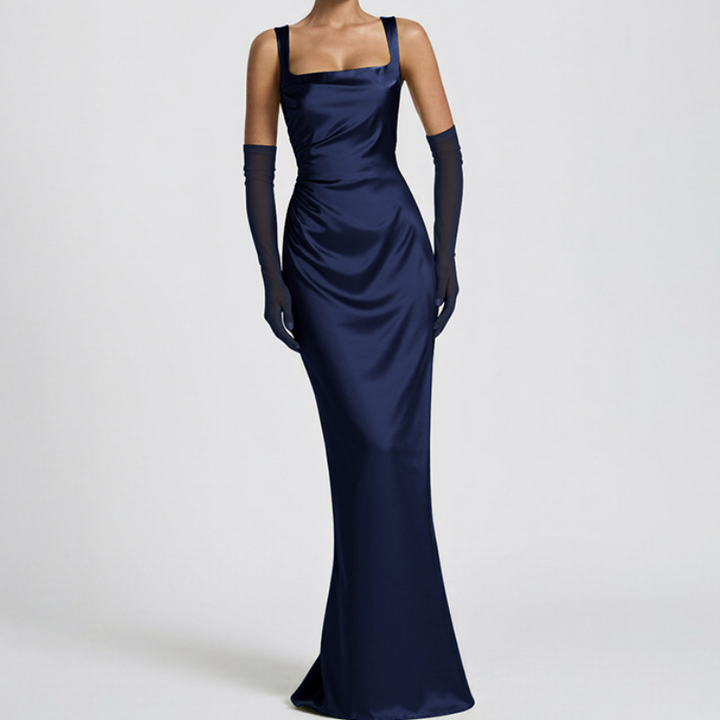 Square neck gloves ruched cami maxi dress  | Festival Outfits Women