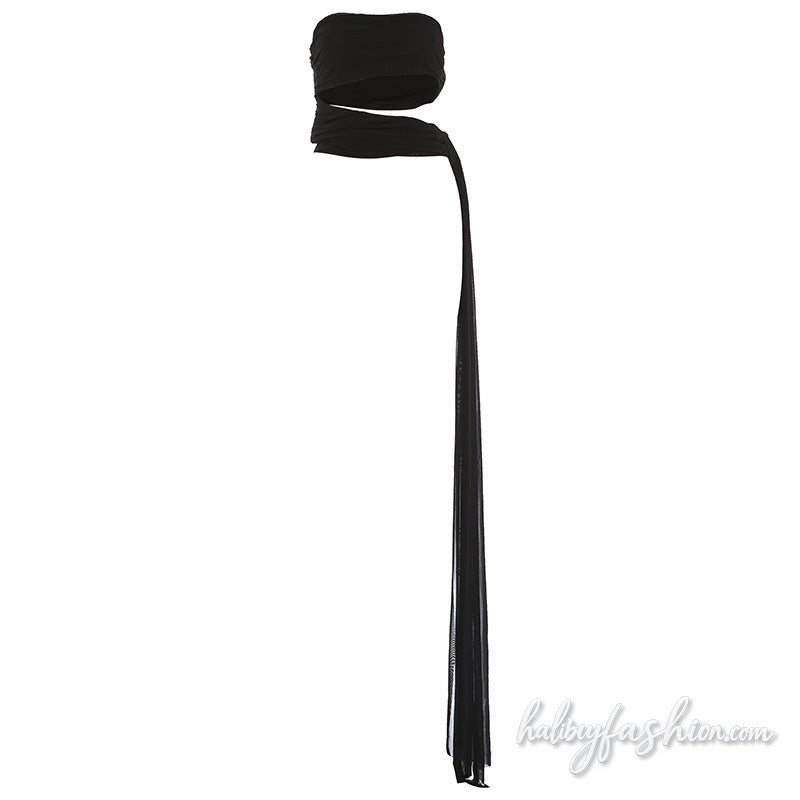 Irregular ruched zip-up hollow out tube top