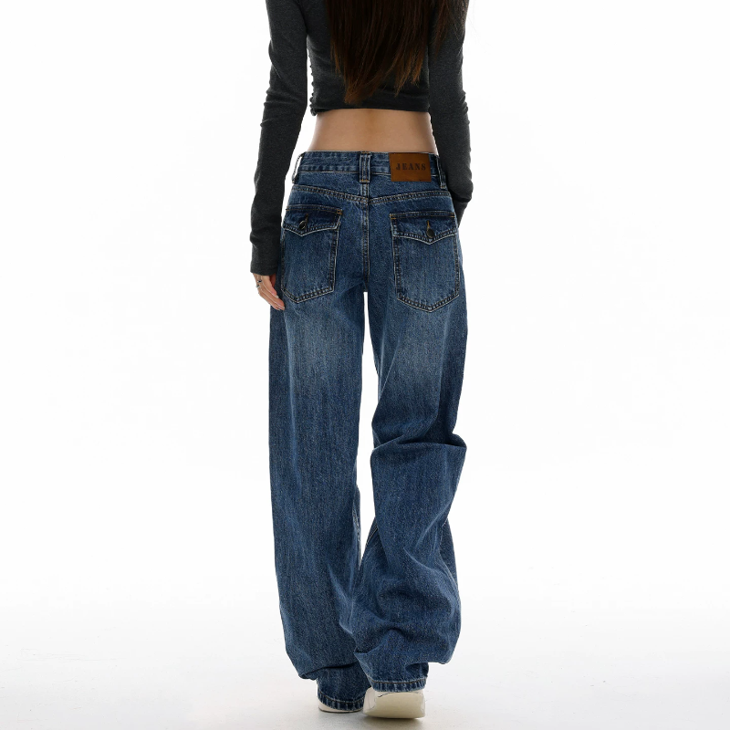 Button zip-up pocket low rise straight leg | Baggy Low Rise Jeans