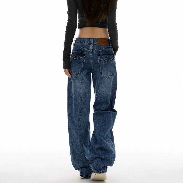 Button zip-up pocket low rise straight leg | Baggy Low Rise Jeans