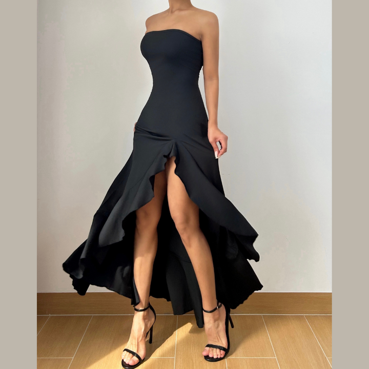 Slit ruffle irregular backless tube maxi dress  | Festival Outfits Women-final-sale