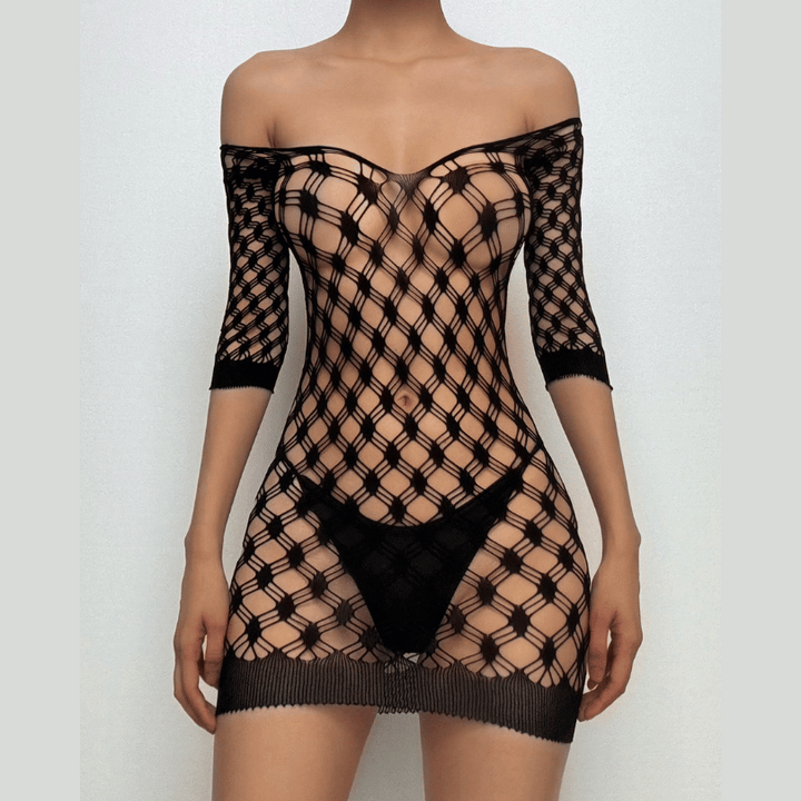 Long sleeve off shoulder net backless mini dress  | Festival Outfits Women
