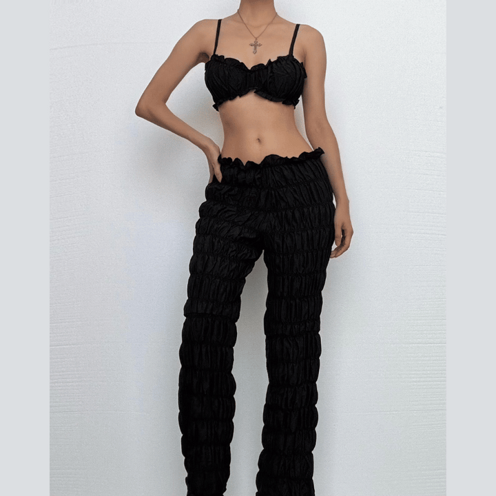 Smocked ruched low rise pant set  | Festival Outfits Women