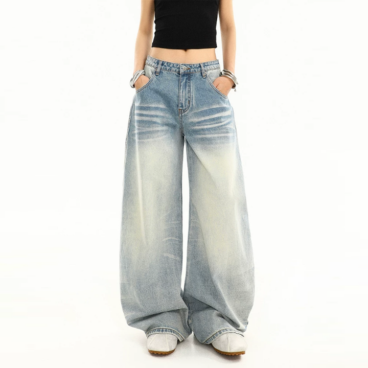 Cat whisker print pocket low rise straight leg | Baggy Low Rise Jeans