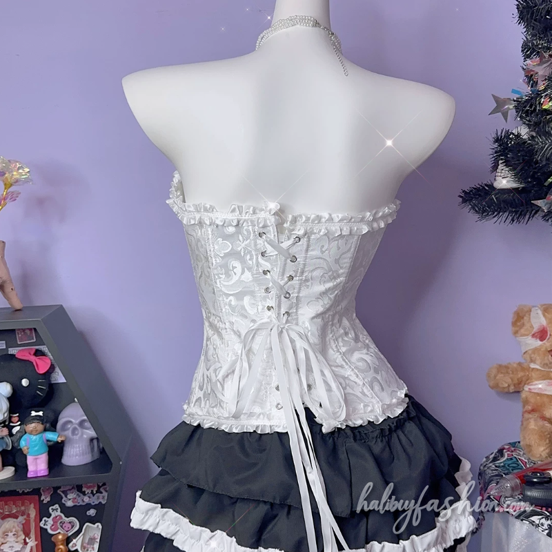 Bowknot beaded ruffle sweetheart neck tube top