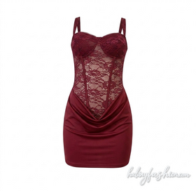 Lace patchwork backless o ring cami mini dress