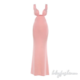 Ruched bowknot solid backless cami maxi dress