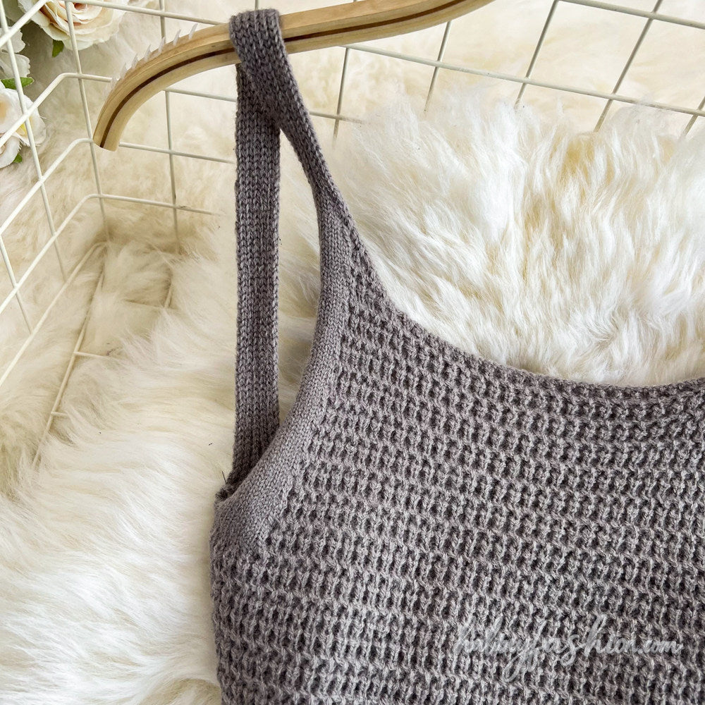 U neck knitted hollow out cami mini dress