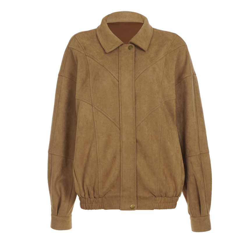 Turnover collar long sleeve zip-up coat top  | Festival Outfits Women
