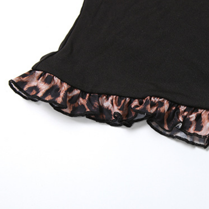 Leopard print halter self tie v neck ruffle top  | Festival Outfits Women  | Cheetah Print Top