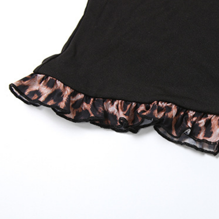 Leopard print halter self tie v neck ruffle top  | Festival Outfits Women  | Cheetah Print Top
