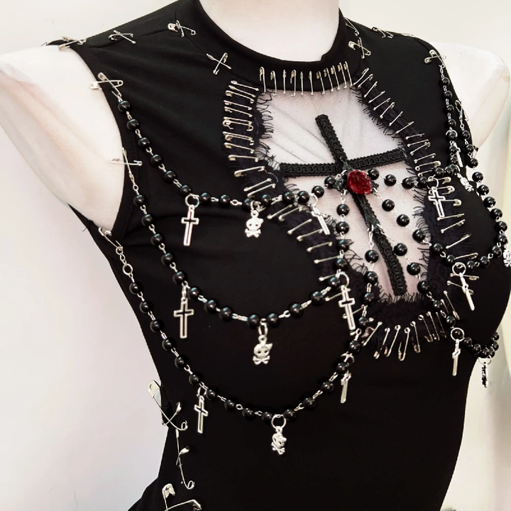 Crewneck beaded flower applique sleeveless top  | Festival Outfits Women