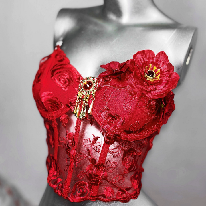 Corset flower applique backless tube top  | Festival Outfits Women