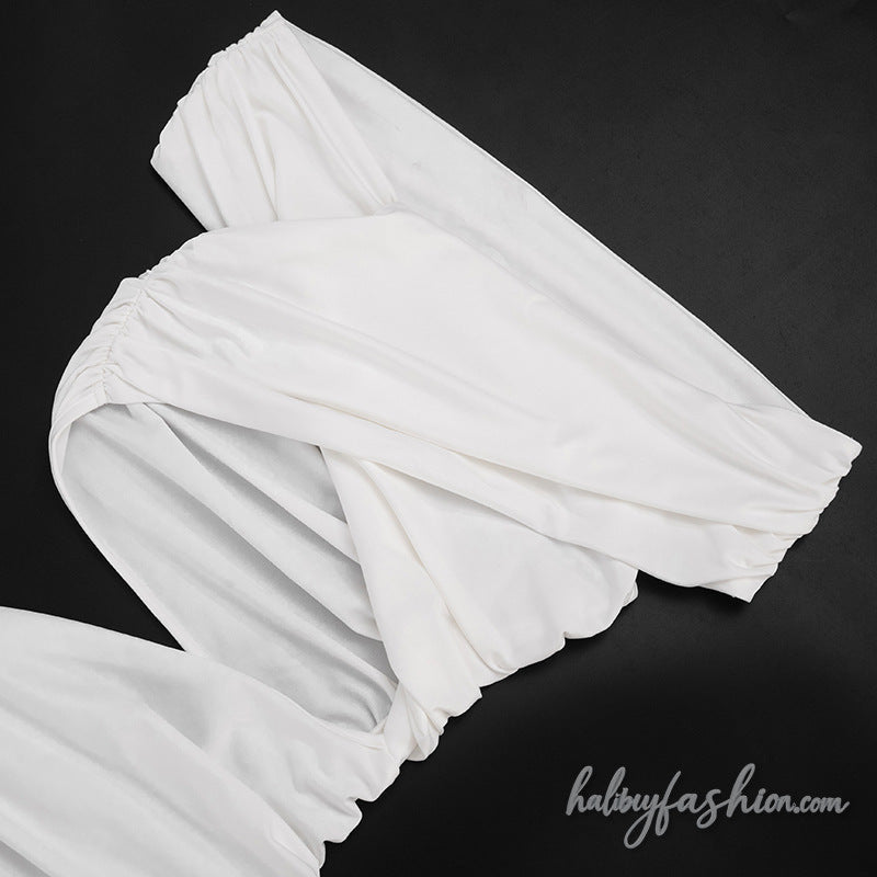 Hollow out irregular off shoulder ruched mini dress - Halibuy - 9