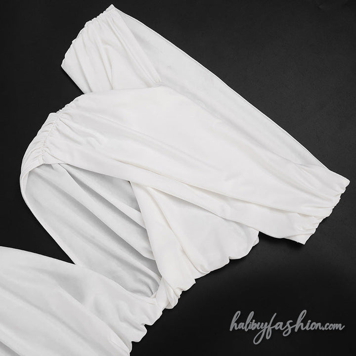 Hollow out irregular off shoulder ruched mini dress - Halibuy - 9