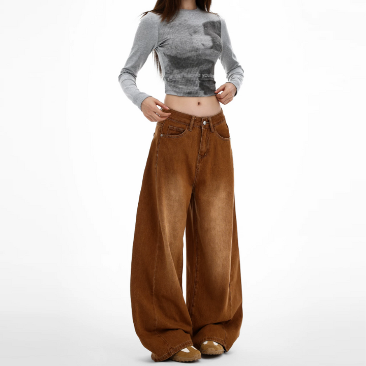 Zip-up button low rise straight leg | Baggy Low Rise Jeans