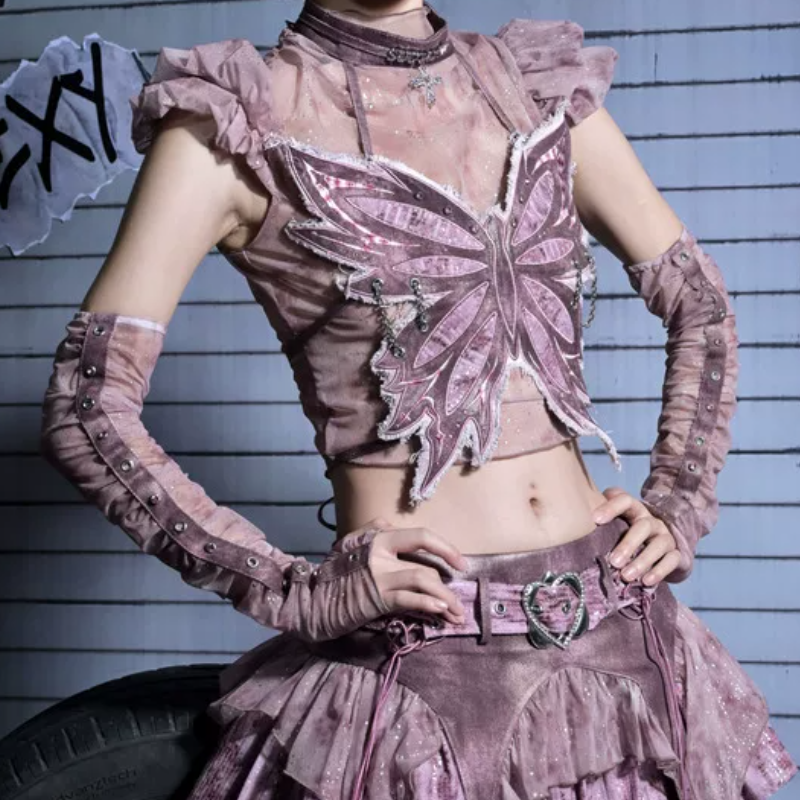 Crewneck cap sleeve ruched print top